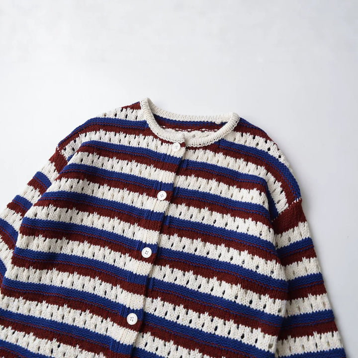 Damen Locker gestrickte Ajour-Cardigan mit Knopfleiste Drune