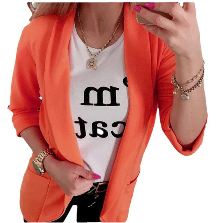 Damen Leichter Offener Cardigan-Blazer, dreiviertelärmelig mit Eingrifftaschen Drune