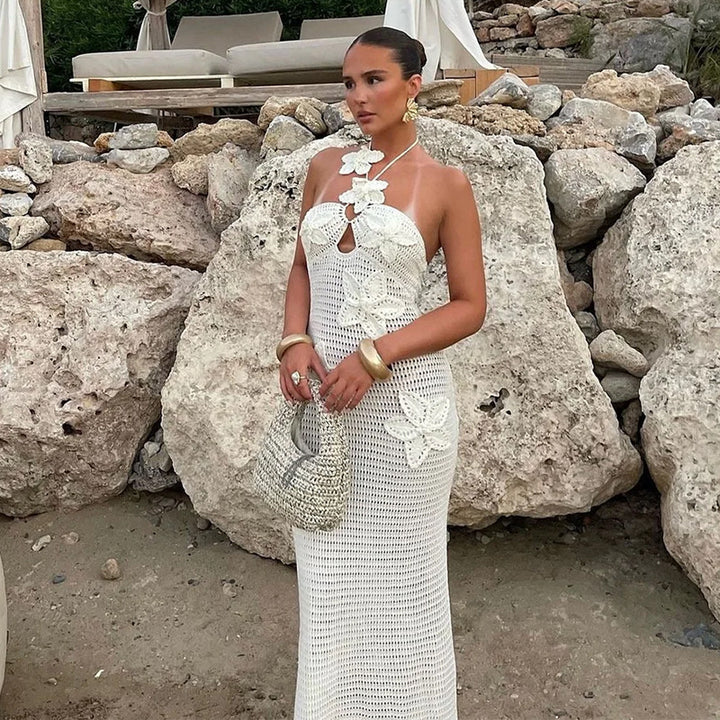 Damen Häkel-Maxikleid mit floralem Design und schmalem Schnitt Drune