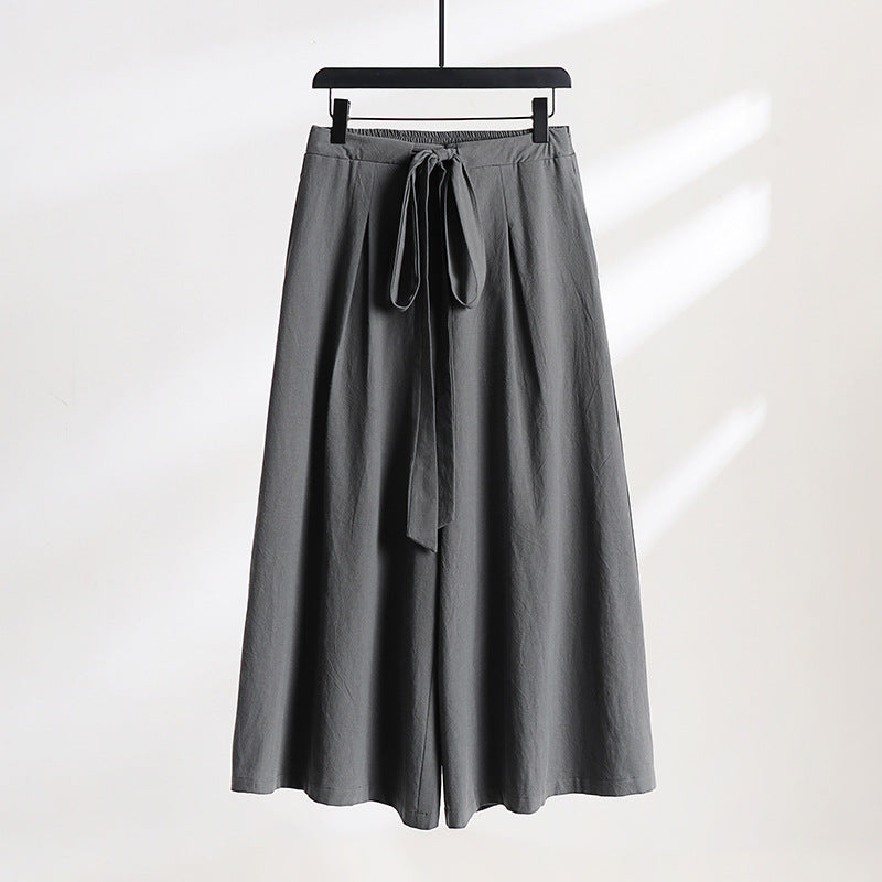 Damen Palazzo-Culotte mit elastischem Bund und Bindegürtel Drune