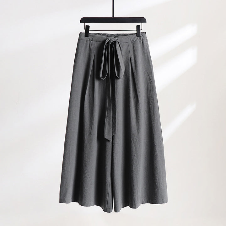 Damen Palazzo-Culotte mit elastischem Bund und Bindegürtel Drune
