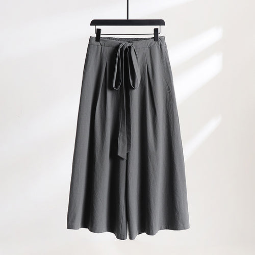 Damen Palazzo-Culotte mit elastischem Bund und Bindegürtel Drune