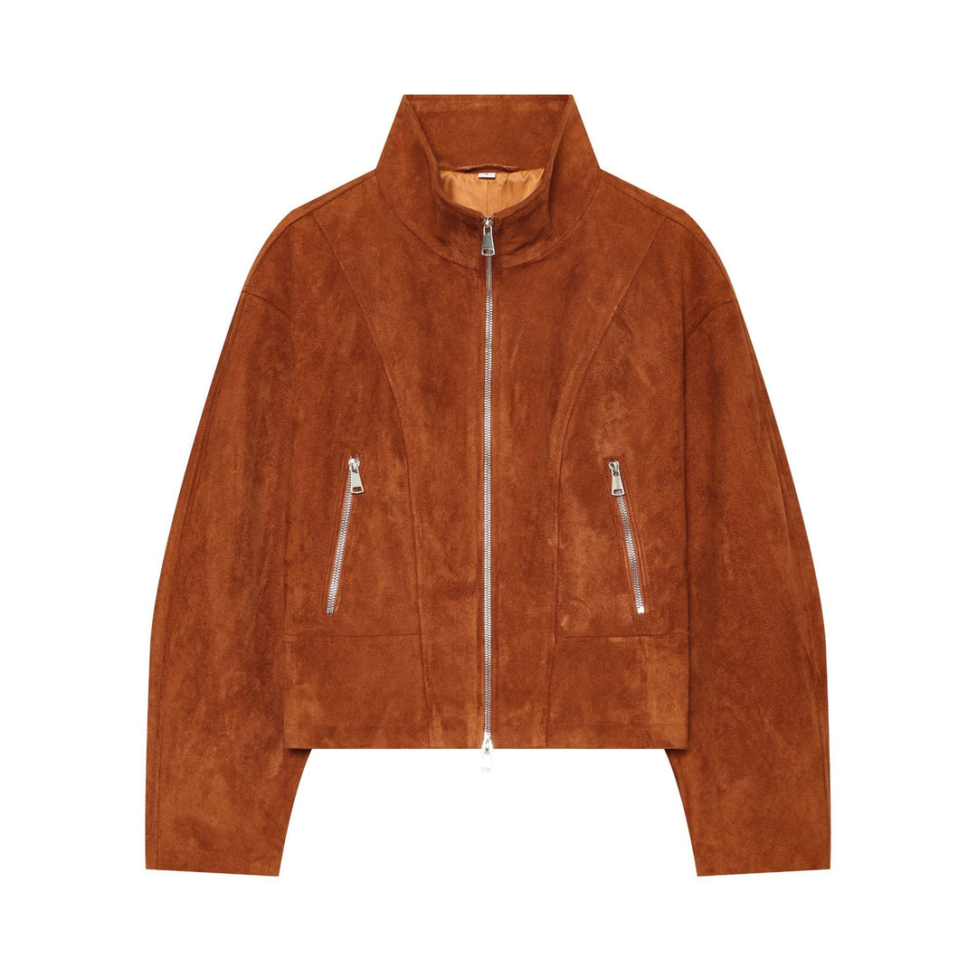 Damen Kurzblouson aus Veloursleder mit Stehkragen und Frontreißverschluss Drune
