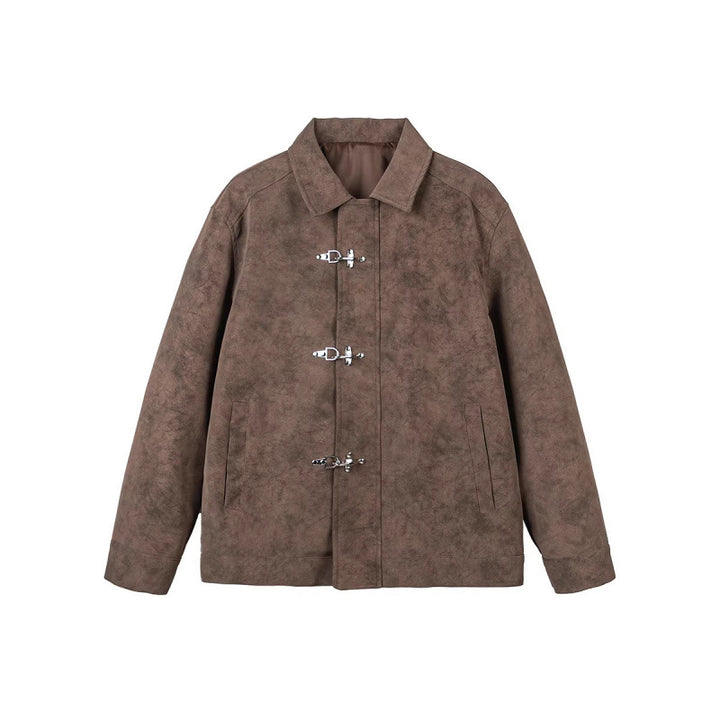 Herren Kurzjacke aus Velourslederimitat mit Metall-Knebelverschlüssen Drune