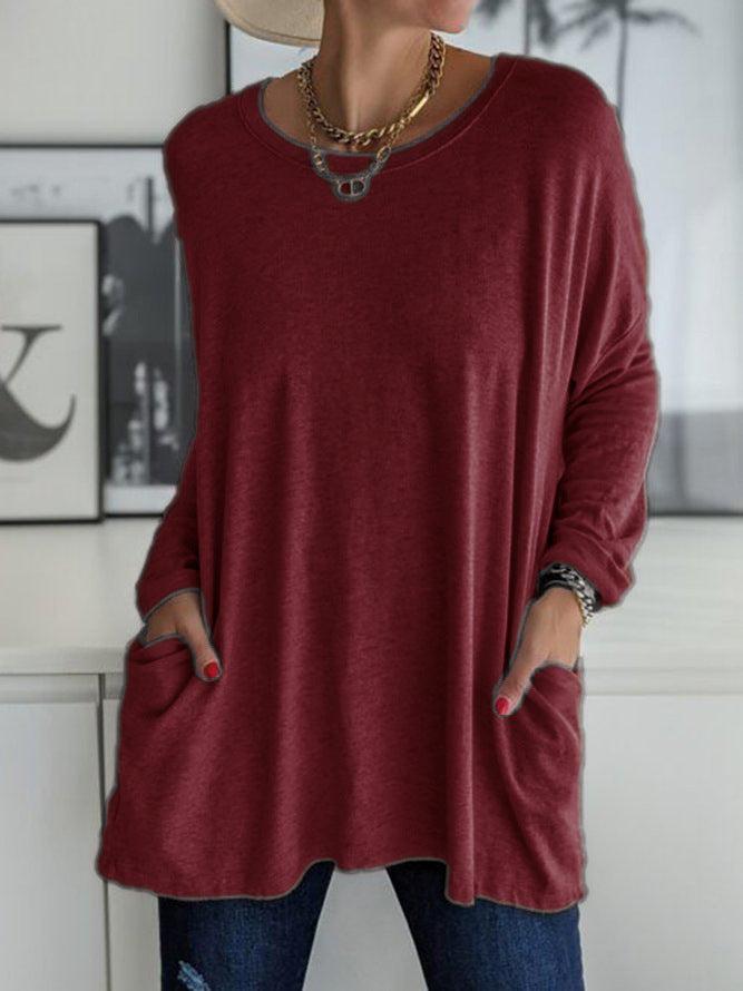 Damen Oversize Tunika mit Seitentaschen und Rundhalsausschnitt Drune