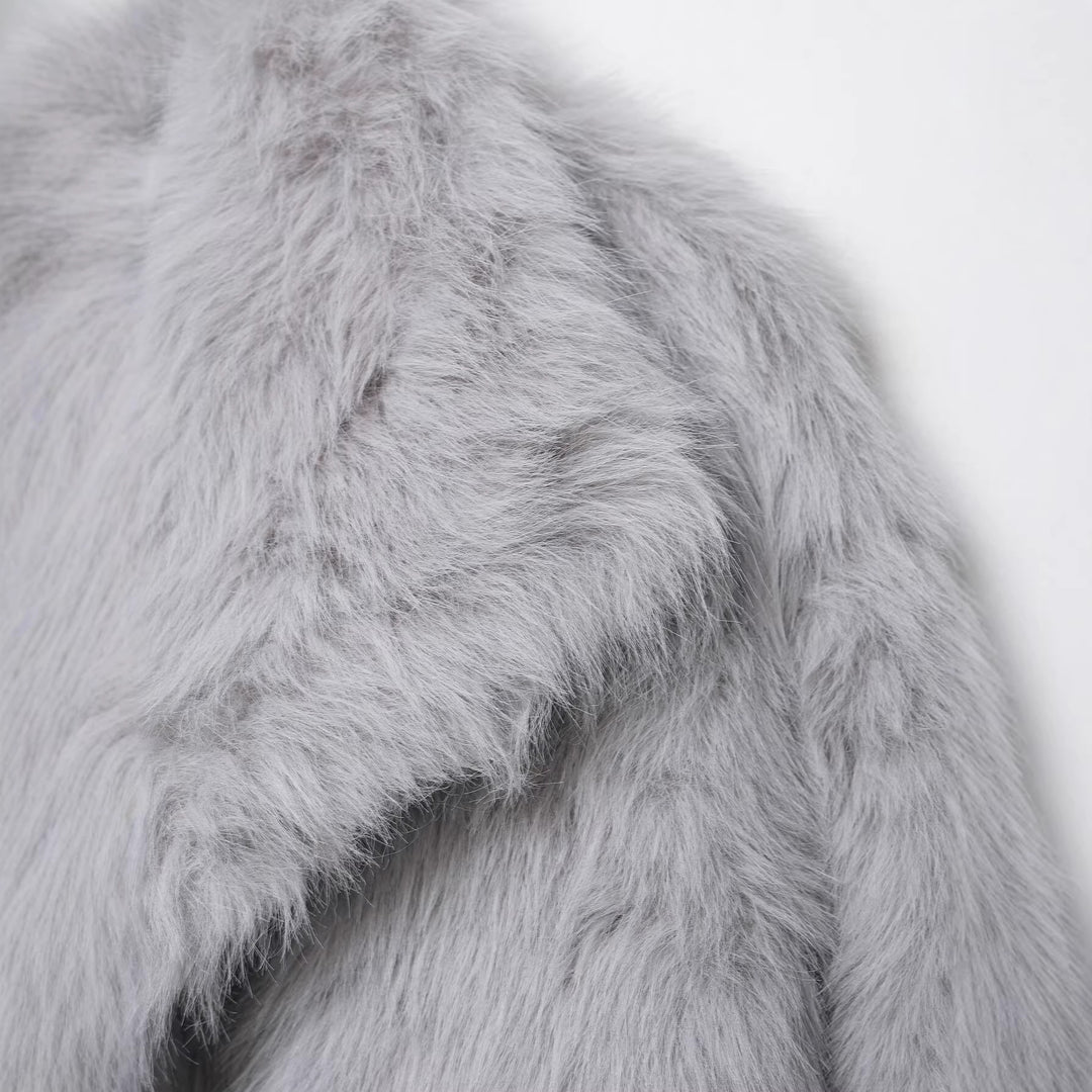 Damen Kurze Faux‑Fur Jacke mit Schalkragen und Boxy‑Schnitt Drune