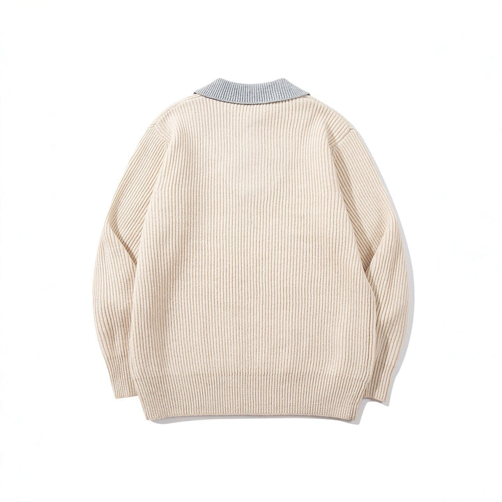 Herren Gerippter Strickpullover mit Polokragen‑Einsatz und tiefem V‑Ausschnitt Drune