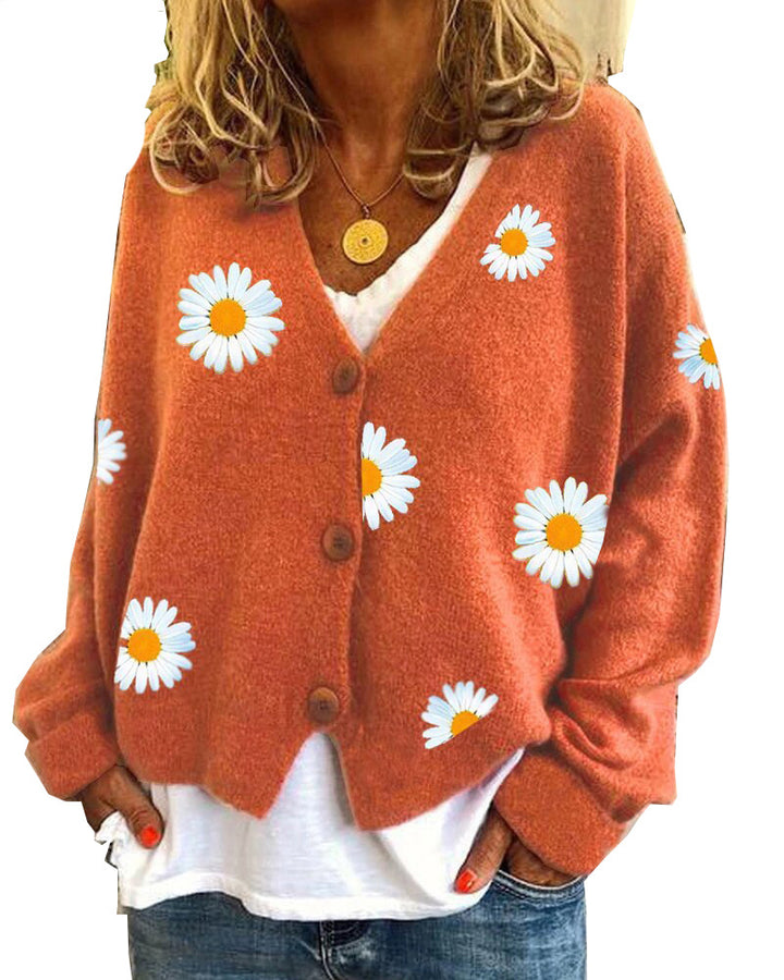 Damen Strickjacke mit Blumenstickerei und V-Ausschnitt Drune