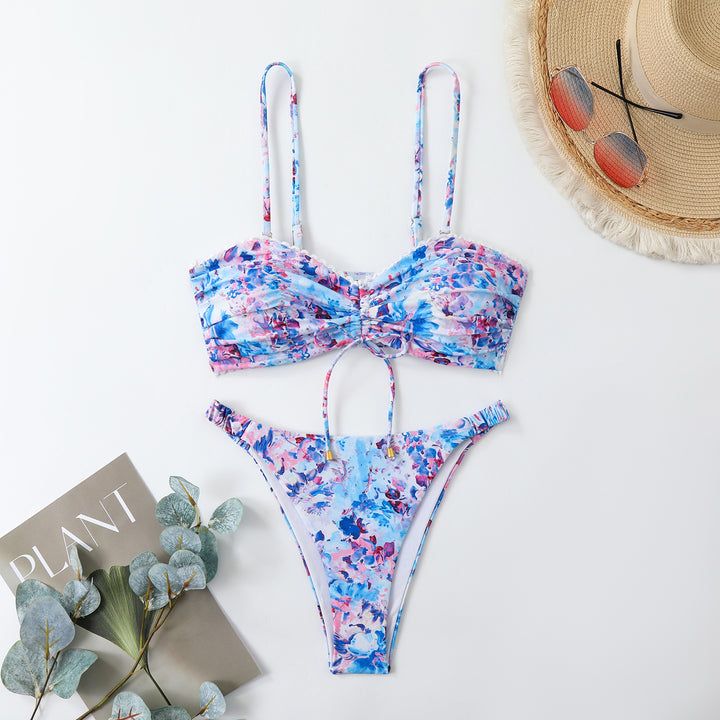 Damen-Bikini-Set mit Raffung und romantischem Blumendesign Drune