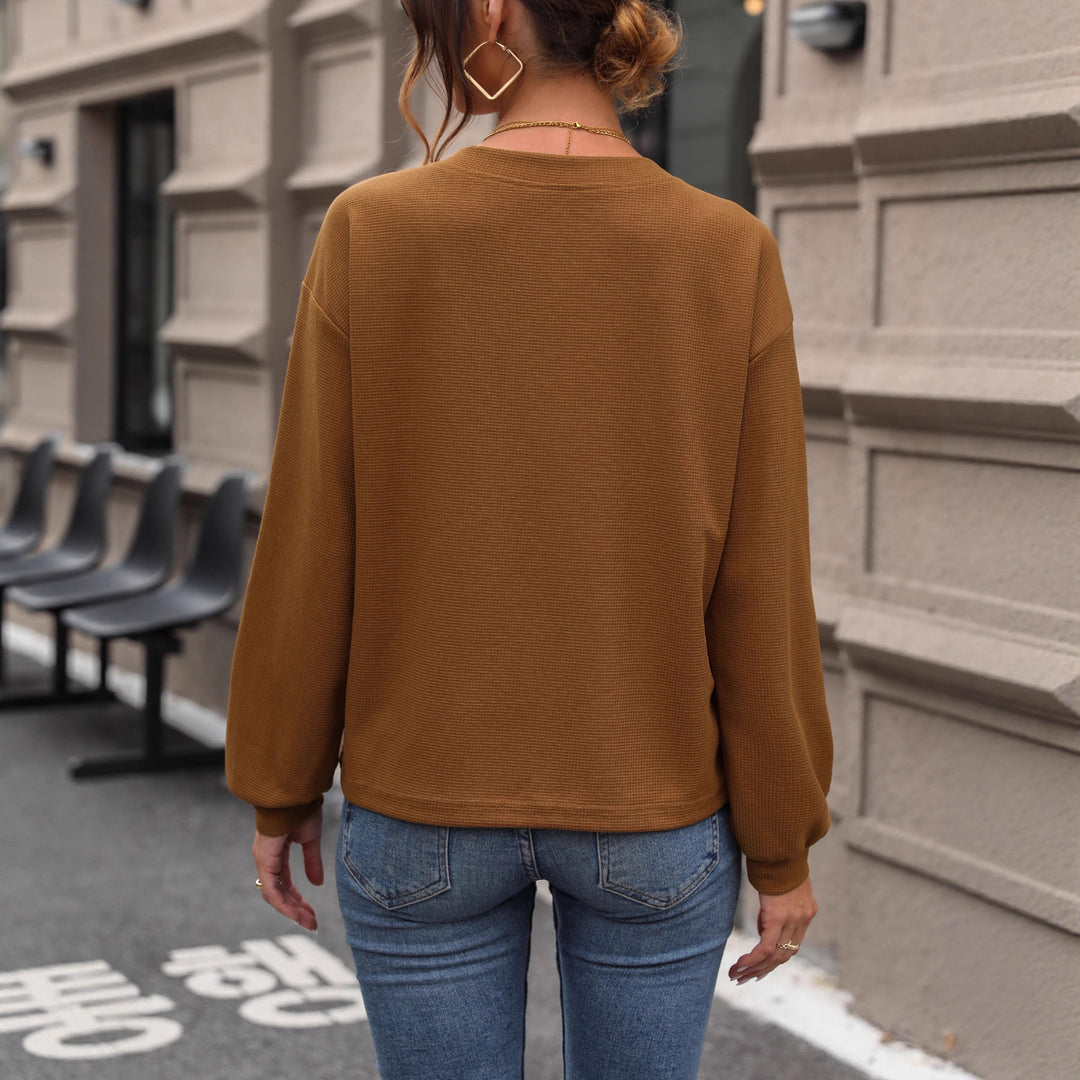Damen Lässiger V-Ausschnitt Pullover mit Struktur Drune