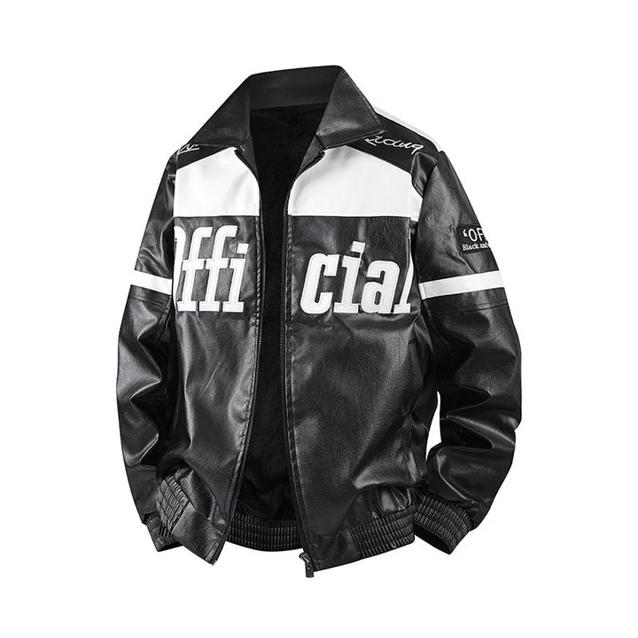 Herren Modische Kunstlederjacke mit Symbol-Design Drune