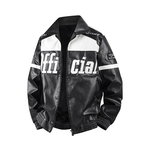 Herren Modische Kunstlederjacke mit Symbol-Design Drune