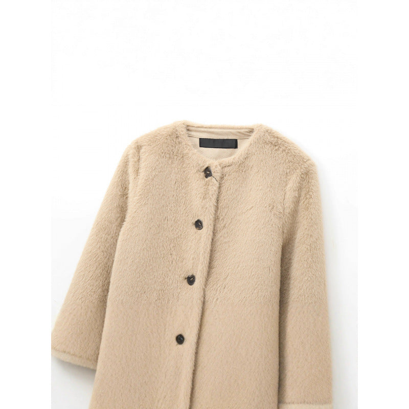 Damen Cropped Teddy‑Jacke mit geradem Saum, Rundhals und Hornknopfverschluss Drune
