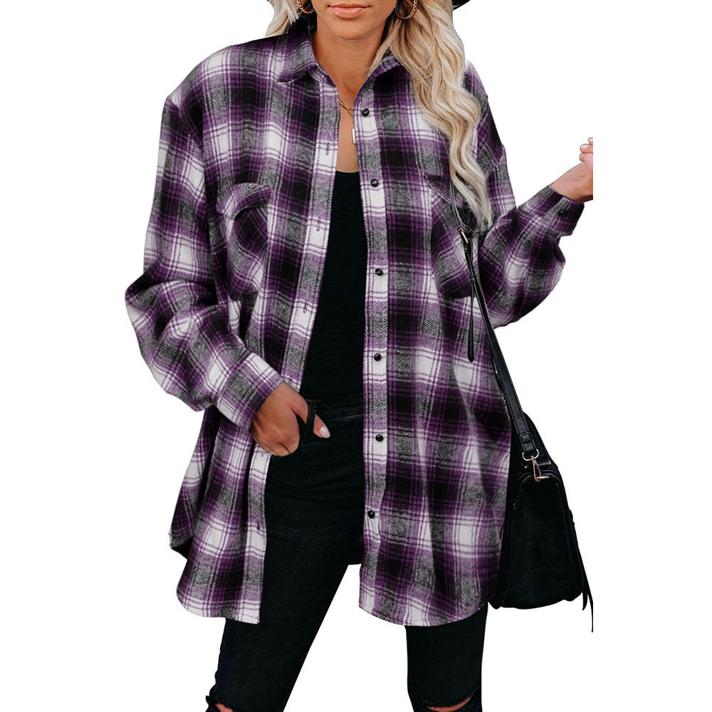 Damen Karo-Hemdjacke aus weichem Flanell mit praktischen Taschen Drune