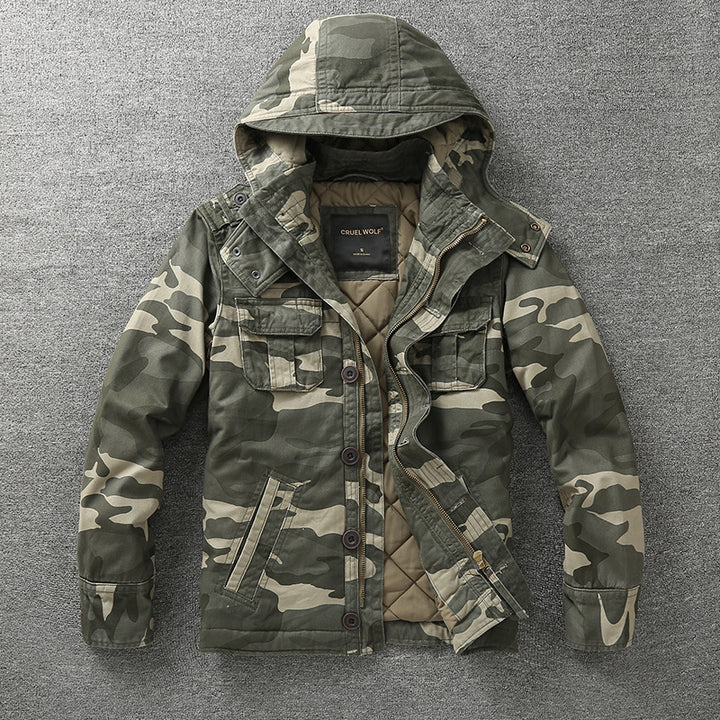Herren Gefütterte Fieldjacke mit Kapuze und wattierter Stepp-Innenverarbeitung Drune