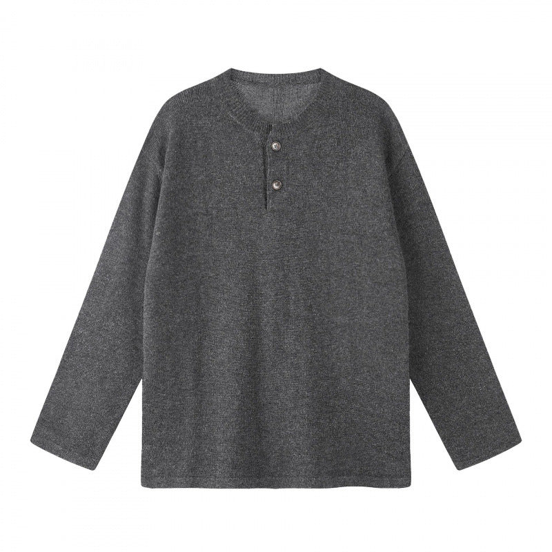 Unisex Oversize-Strickpullover mit Henley-Knopfleiste, geradem Saum und leichter Struktur Drune