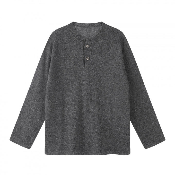 Unisex Oversize-Strickpullover mit Henley-Knopfleiste, geradem Saum und leichter Struktur Drune