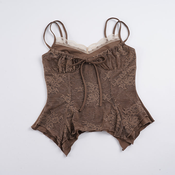 Damen elegantes Spitzenoberteil mit zarter Raffung Drune