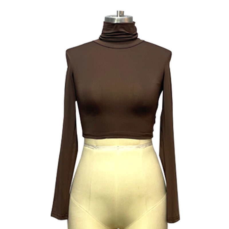 Damen Hochwertiges langärmliges Crop-Top mit Stehkragen Drune