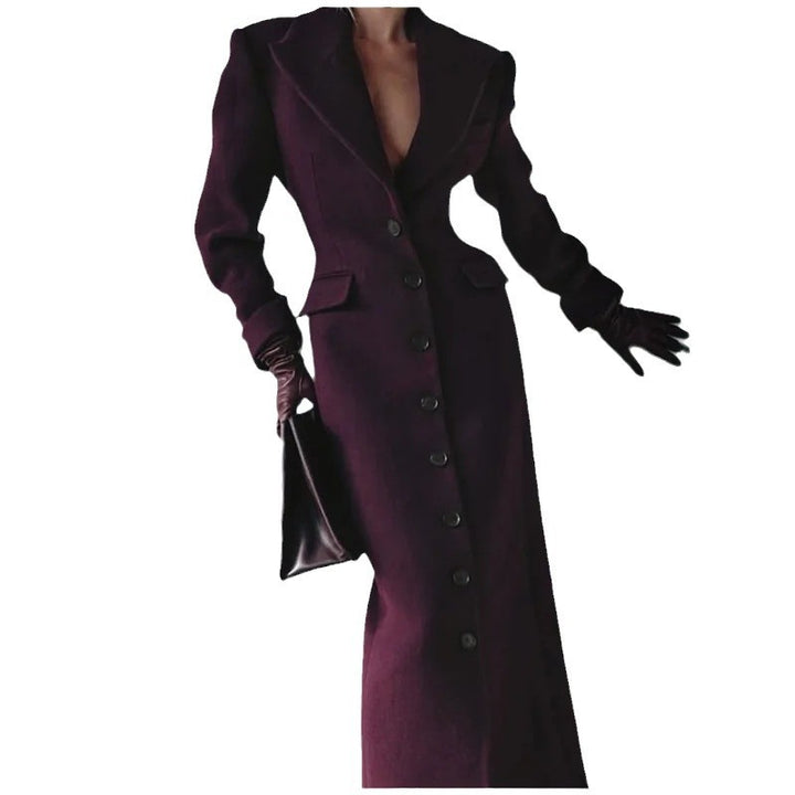 Damen Eleganter Wollmantel mit tailliertem Schnitt und langen Ärmeln Drune