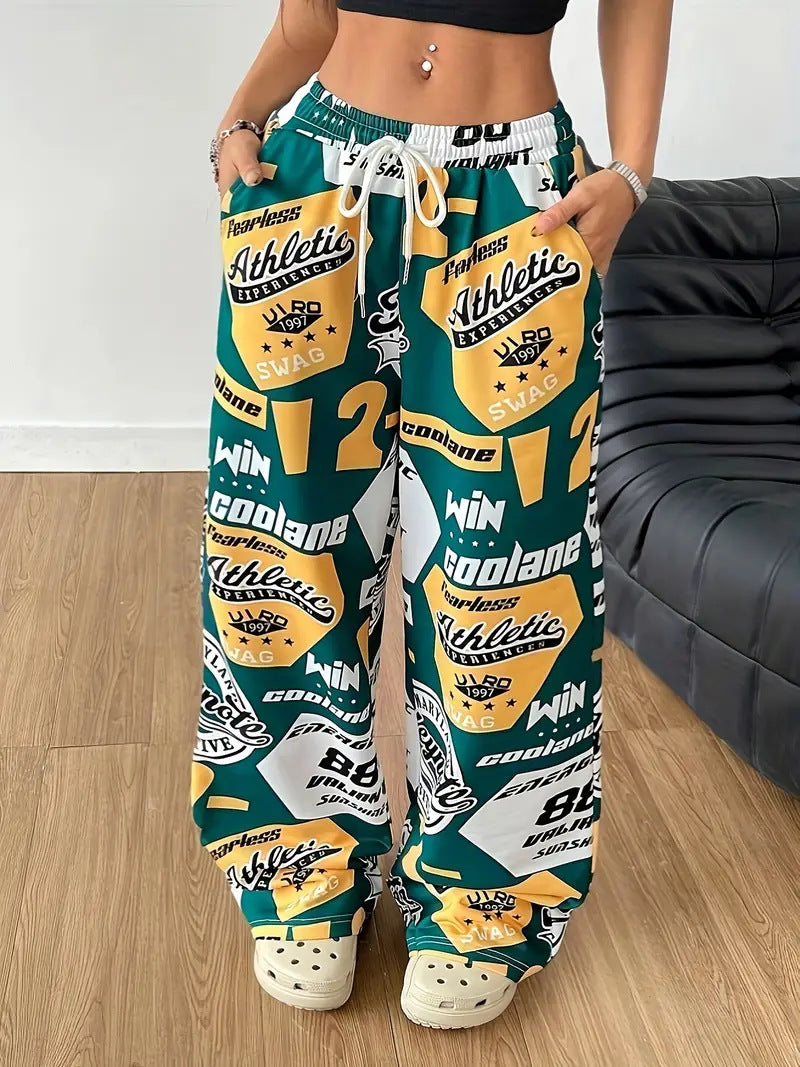 Damen Modische Freizeithose mit auffälligem Print und elastischem Bund Drune