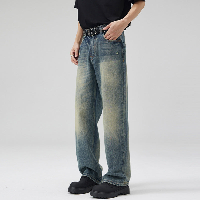 Herren Weit geschnittene Vintage-Denim-Jeans im geraden Baggy‑Cut mit soften Fade-Details Drune