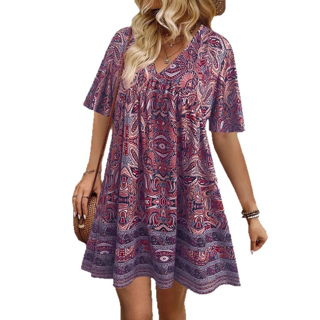 Damen lockeres Sommerkleid mit Boho-Muster Drune