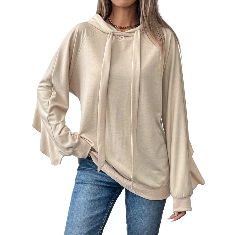 Damen Lässiger Oversize-Hoodie mit Kapuze, langen Kordelbändern und Raglanärmeln Drune