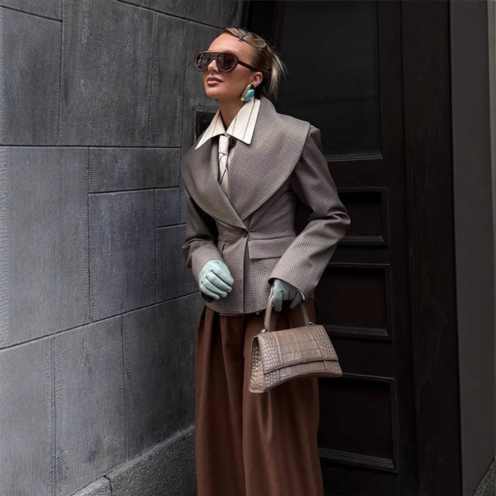 Damen Taillierter Blazer mit übergroßem Schalkragen und strukturierter Peplum‑Taille Drune