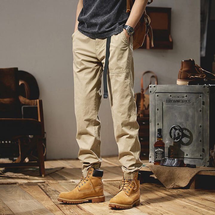 Herren Military-inspirierte Tapered-Cargo-Jogger aus robustem Baumwoll-Twill mit integriertem Webgurt und geripptem Knöchelabschluss Drune