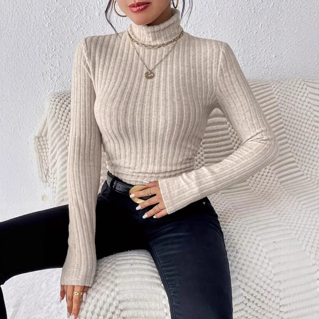 Damen Figurbetonter Rippstrick Rollkragenpullover mit tailliertem Schnitt Drune