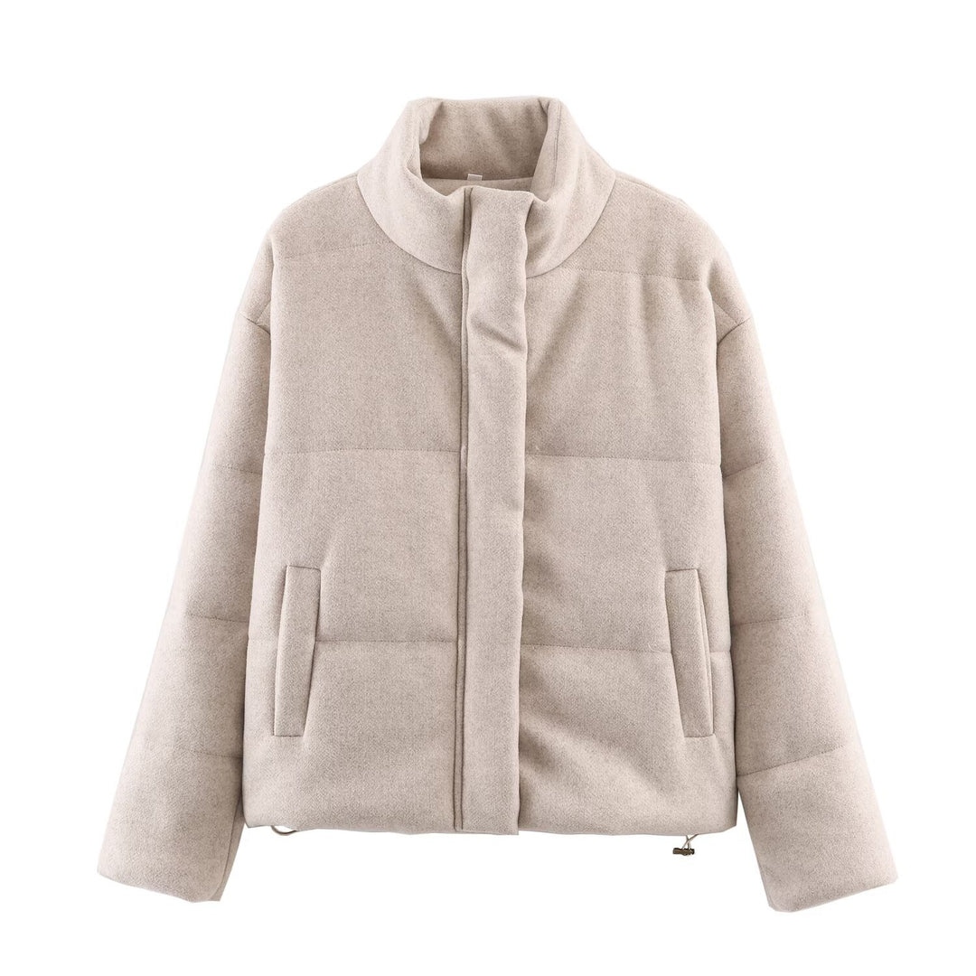 Damen Kurze wattierte Wollmix-Übergangsjacke mit hohem Stehkragen und verdeckter Druckknopfleiste Drune