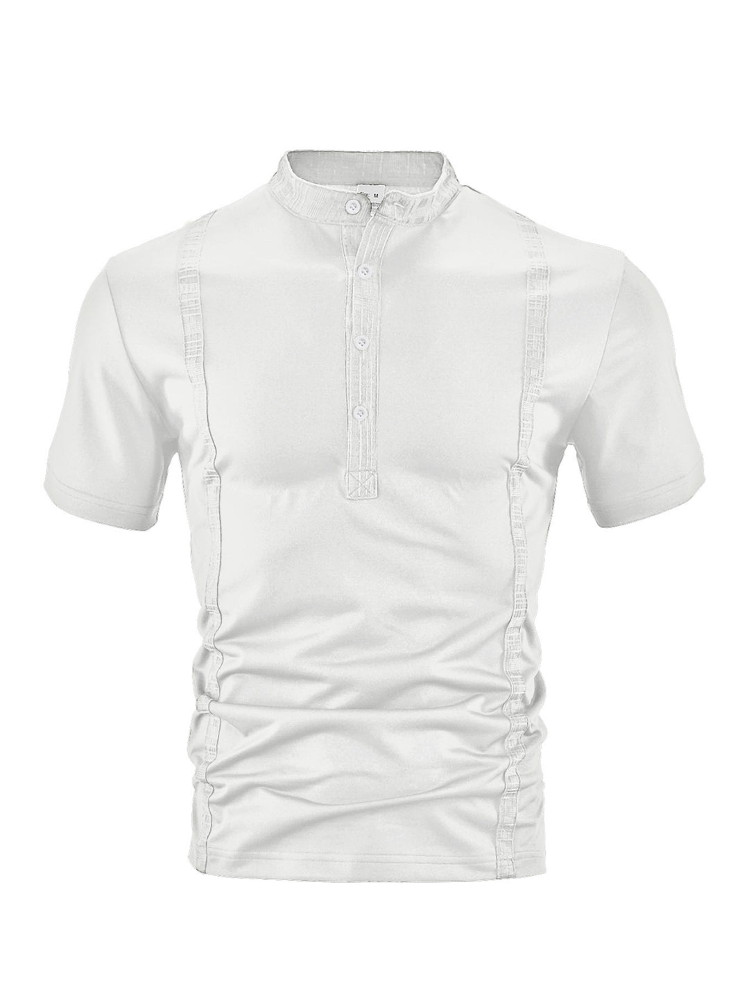 Herren nan Kurzarm-Stehkragenshirt mit verdeckter Knopfleiste, Zierpaspeln und figurbetonter Silhouette Drune