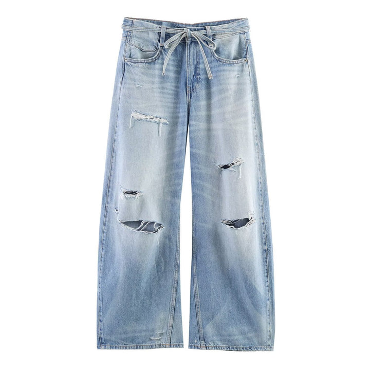 Damen Weite Jeans im Destroyed-Look mit verstellbarem Bund Drune