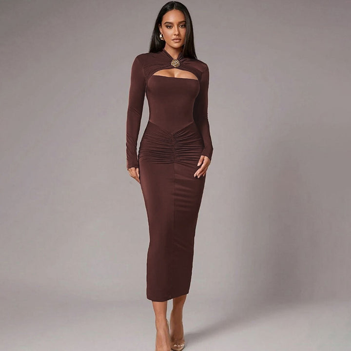 Damen Schulterfreies Kleid mit Raffungen und langem Arm Drune