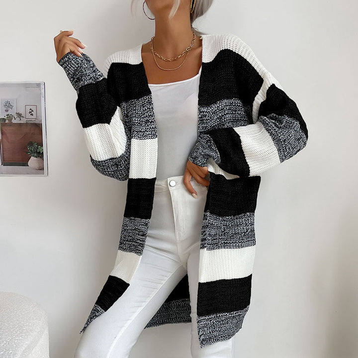 Damen Lässiger Strickmantel mit Streifen Drune