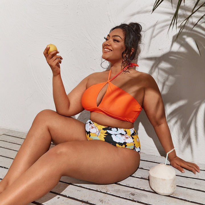 Damen Bikini-Set mit hoher Taille und verspieltem Blumenmuster Drune