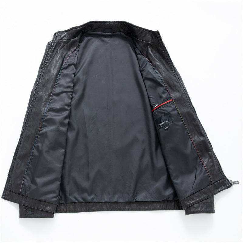 Herren Schmale Blouson-Lederjacke mit Stehkragen und verdecktem Reißverschluss Drune