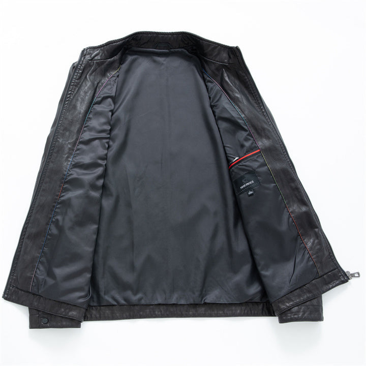 Herren Schmale Blouson-Lederjacke mit Stehkragen und verdecktem Reißverschluss Drune