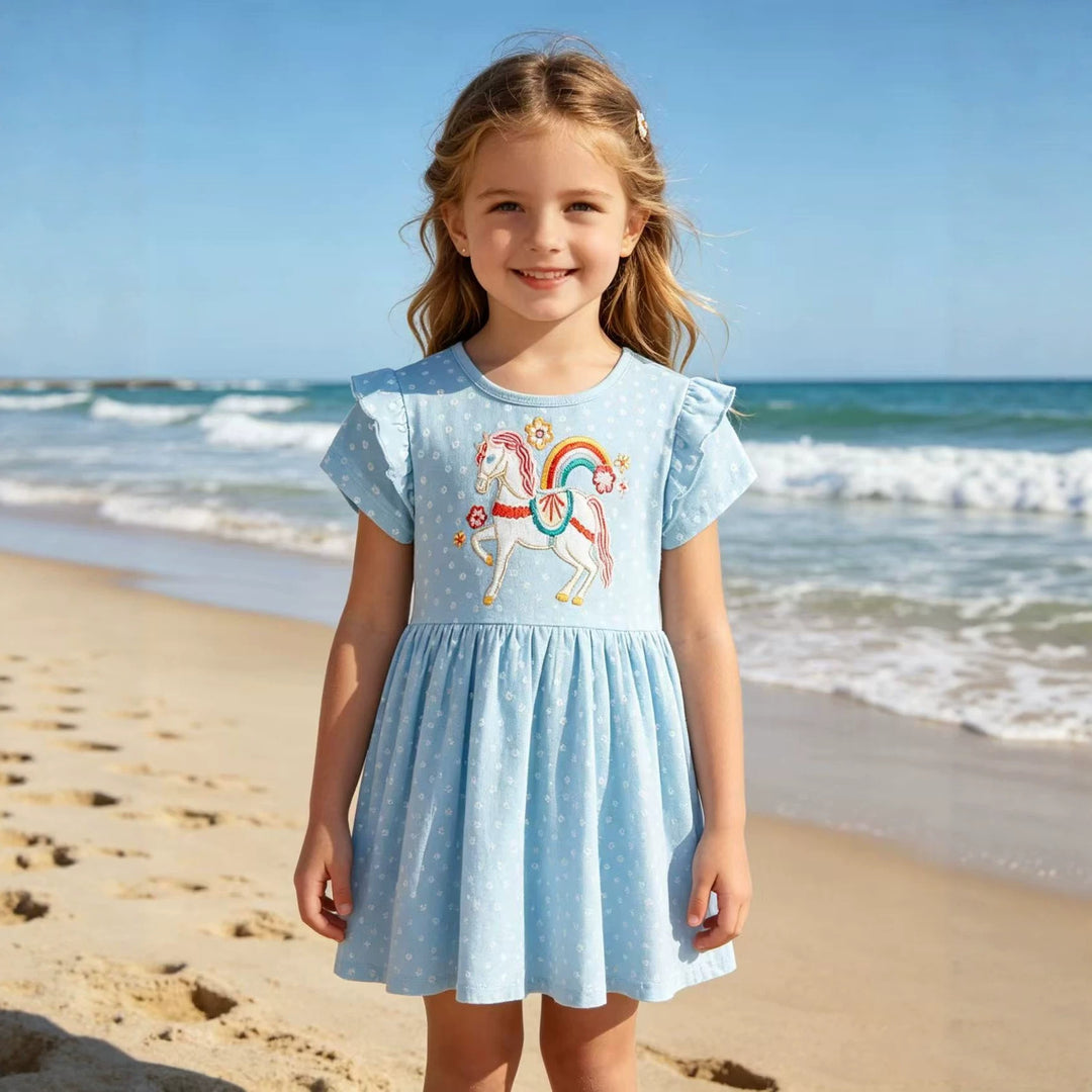 Mädchen Sommerkleid mit niedlichem Einhornmotiv und Rüschendetails Drune