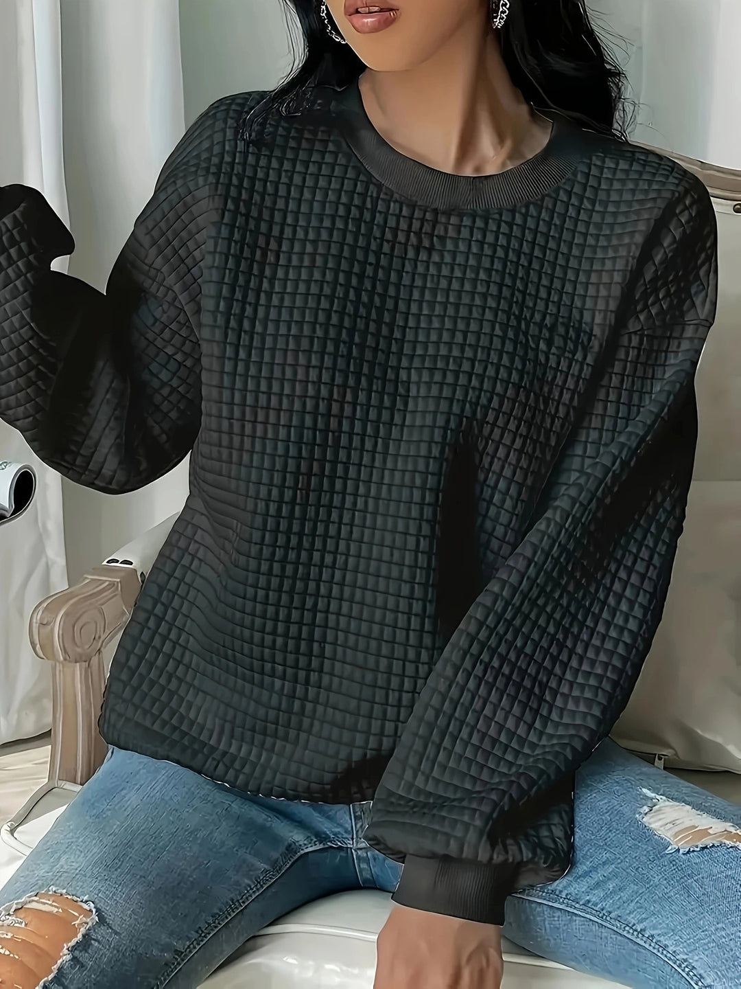 Damen Pullover mit strukturiertem Waffeldesign und lässigem Schnitt Drune