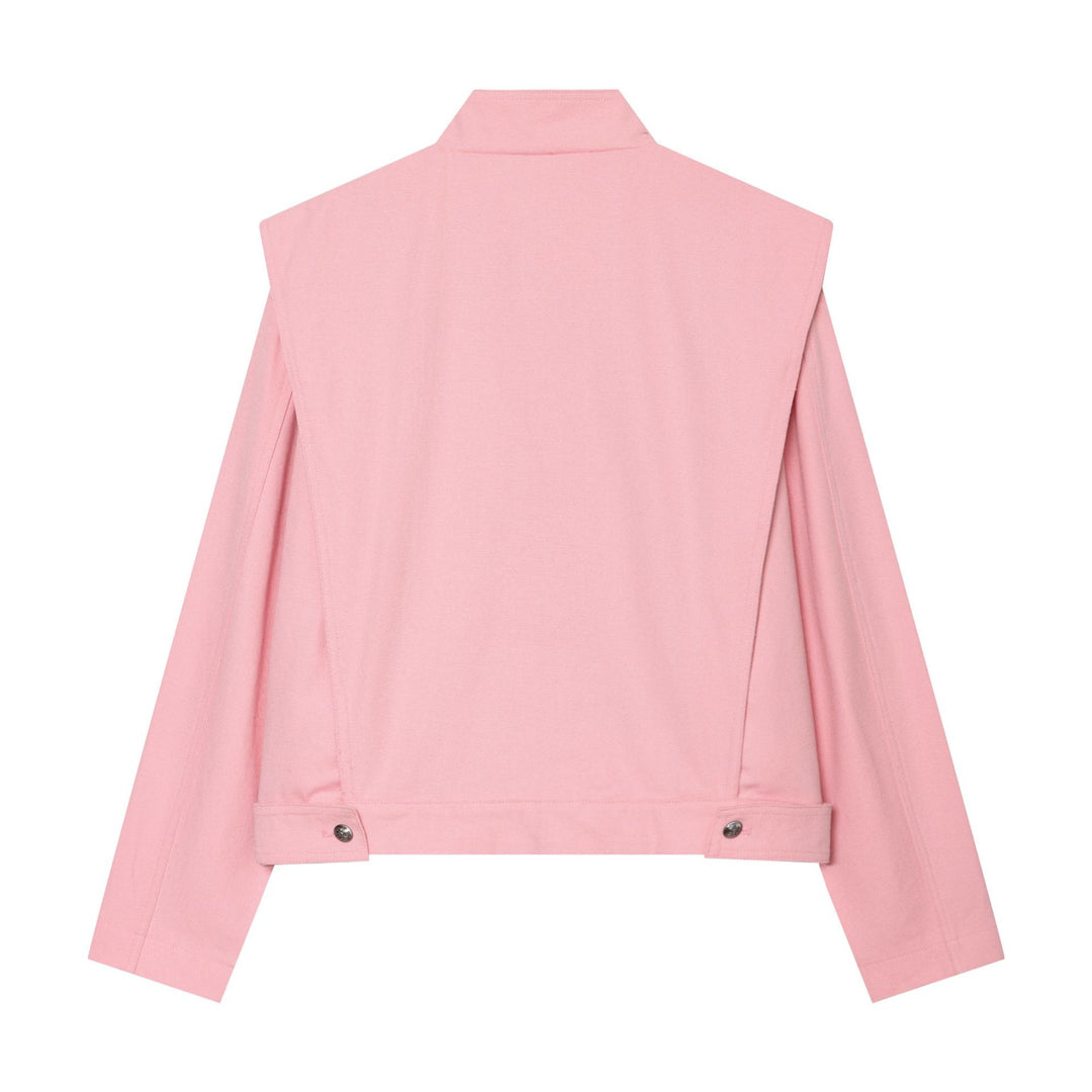 Damen nan kurz geschnittene Stehkragen‑Jacke mit asymmetrischer Druckknopfblende und Cape‑Schulter Drune