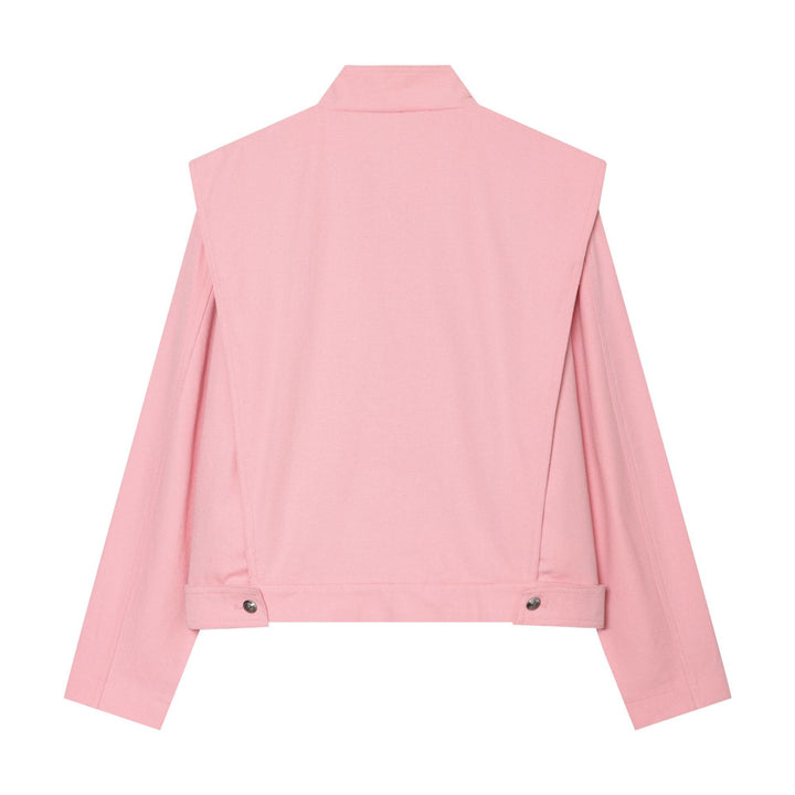 Damen nan kurz geschnittene Stehkragen‑Jacke mit asymmetrischer Druckknopfblende und Cape‑Schulter Drune