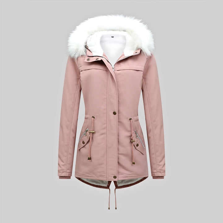 Damen Thermischer Parka mit Kunstfellkapuze und Taillenzug Drune