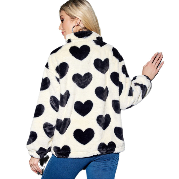 Damen Kurzjacke aus Kunstfell mit Herzmotiv, Kapuze und Reißverschluss Drune