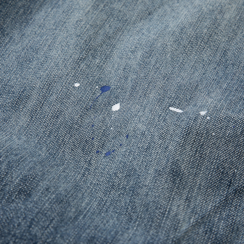 Damen Weit geschnittene High‑Waist Jeans mit Kordelzug, Farb‑Sprenkel und Used‑Waschung Drune