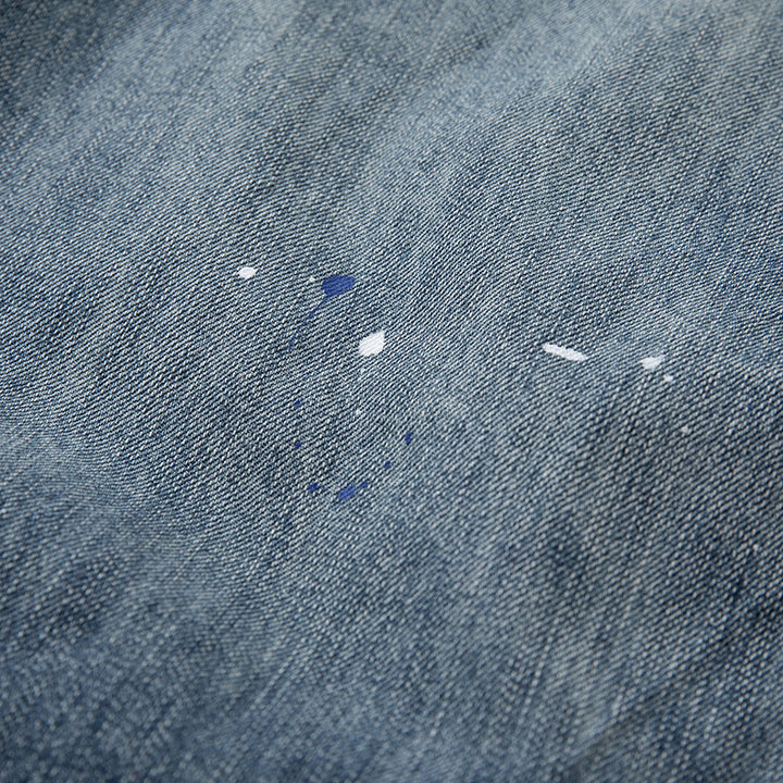 Damen Weit geschnittene High‑Waist Jeans mit Kordelzug, Farb‑Sprenkel und Used‑Waschung Drune