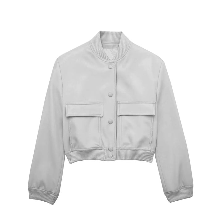 Damen Boxy-Cropped-Jacke im Worker-Look mit Pattentaschen und Rippkragen Drune