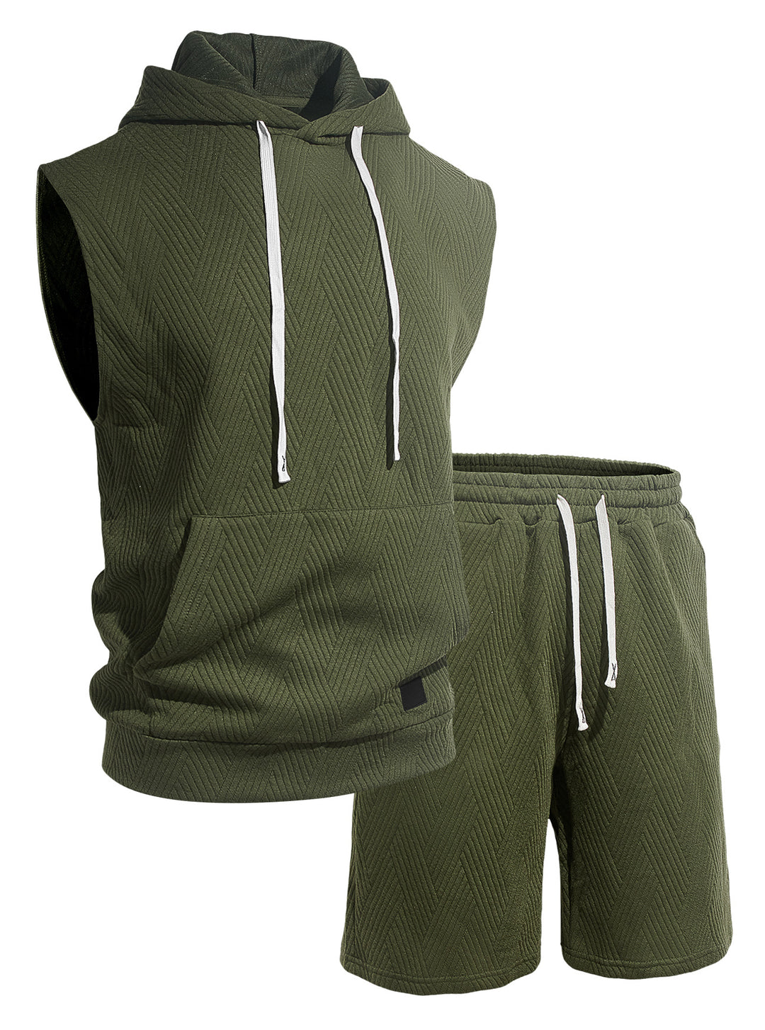 Herren nan ärmelloses Kapuzen-Lounge-Set aus strukturierter Baumwollmischung mit Kängurutasche und elastischer Freizeithose Drune