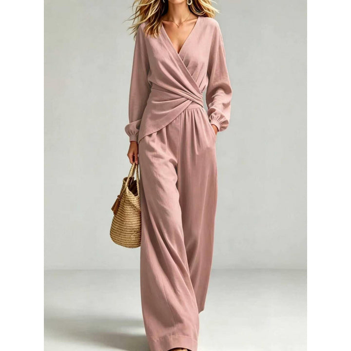 Damen Wickel-Jumpsuit mit weitem Bein und V-Ausschnitt Drune